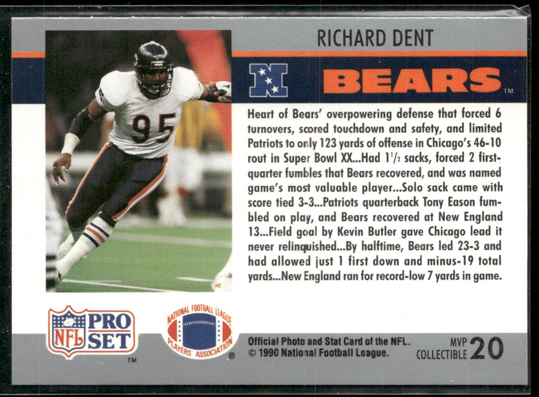 Richard Dent 1990 Pro Set Super Bowl MVP Collectibles #20 Chicago Bears