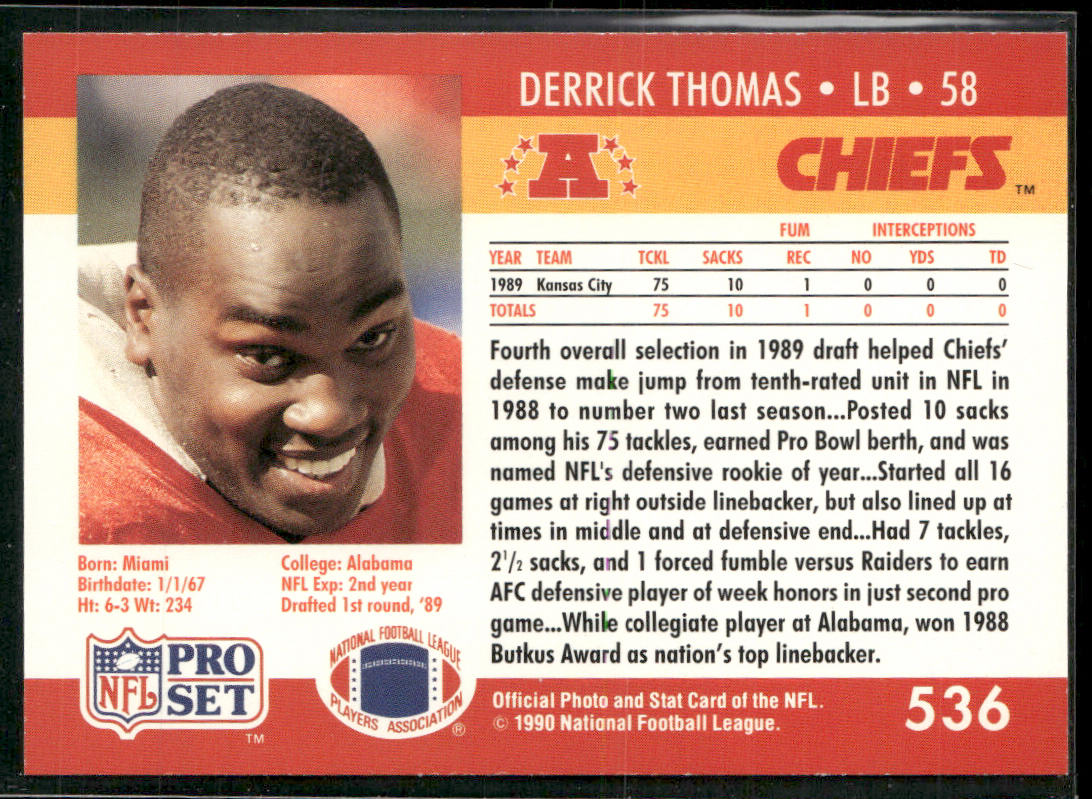 Derrick Thomas 1990 Pro Set #536 Kansas City Chiefs