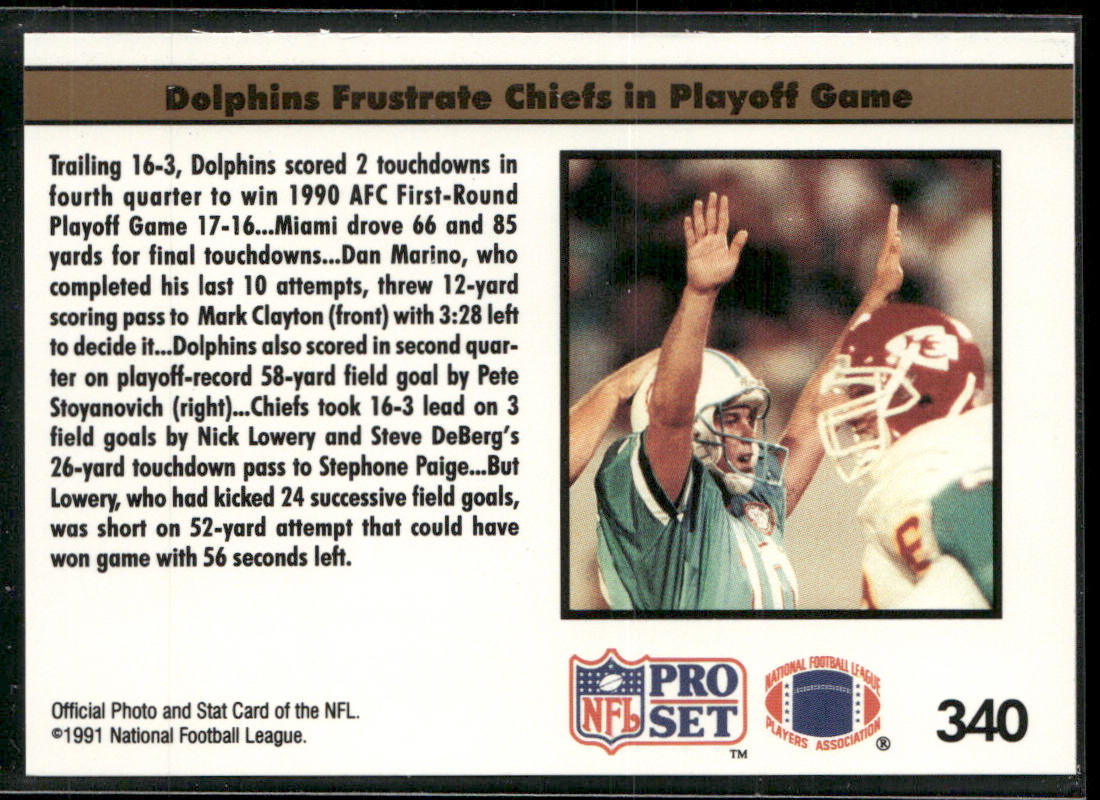 Marino, Miami Rally To Win 1991 Pro Set #340b Miami Dolphins
