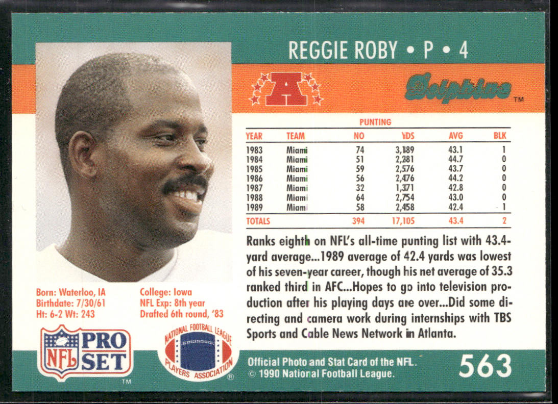 Reggie Roby 1990 Pro Set #563 Miami Dolphins