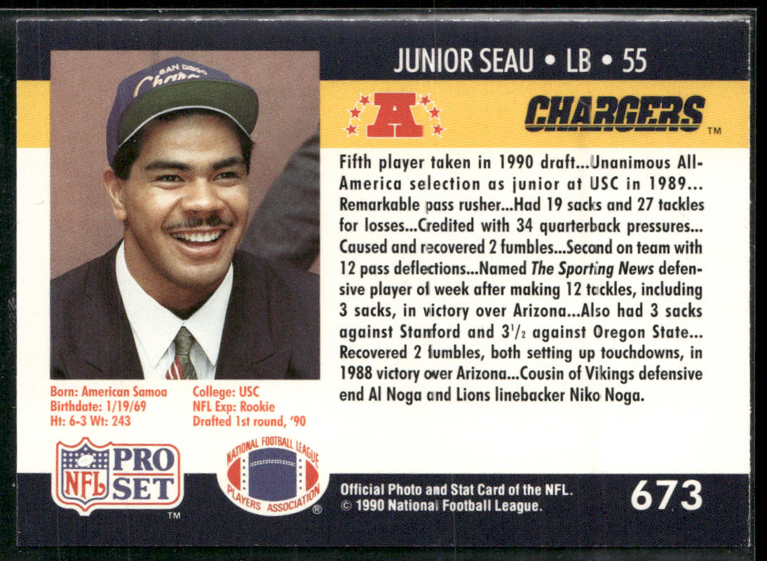 Junior Seau 1990 Pro Set #673 RC San Diego Chargers