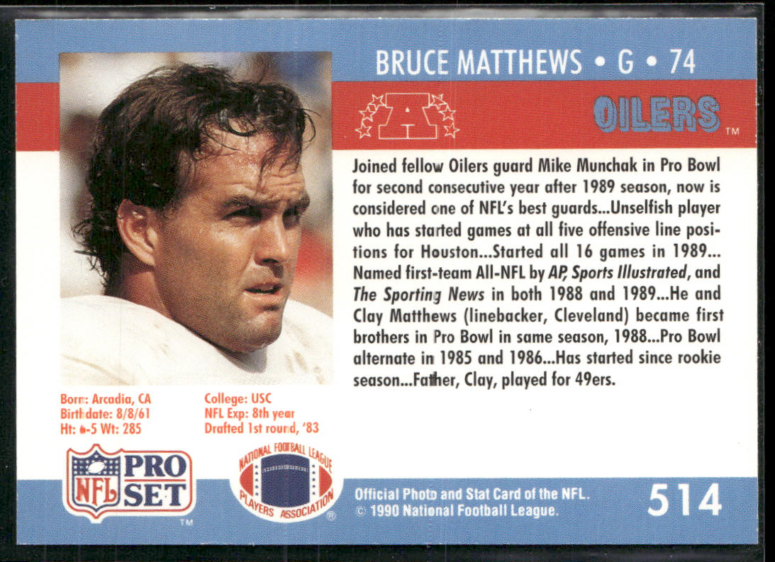 Bruce Matthews 1990 Pro Set #514 Houston Oilers