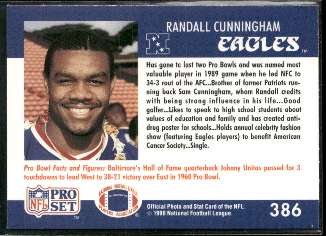 Randall Cunningham 1990 Pro Set #386a Philadelphia Eagles