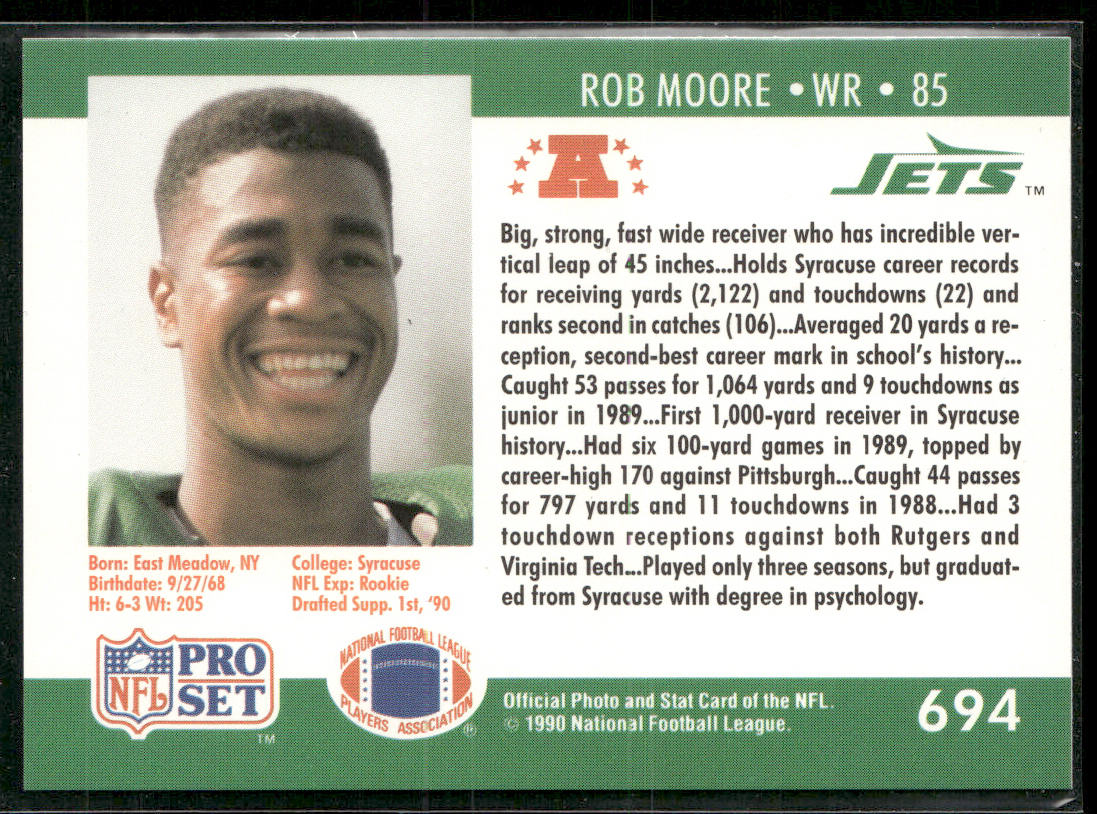 Rob Moore 1990 Pro Set #694 RC New York Jets