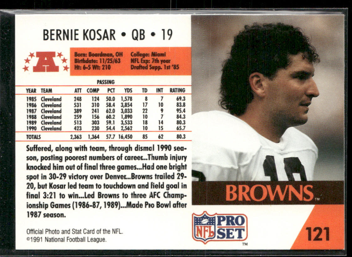 Bernie Kosar 1991 Pro Set #121b Cleveland Browns