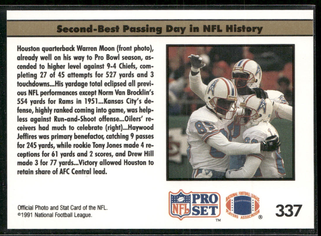 Moon Shreds Chiefs For 527 Yards 1991 Pro Set #337 Houston Oilers