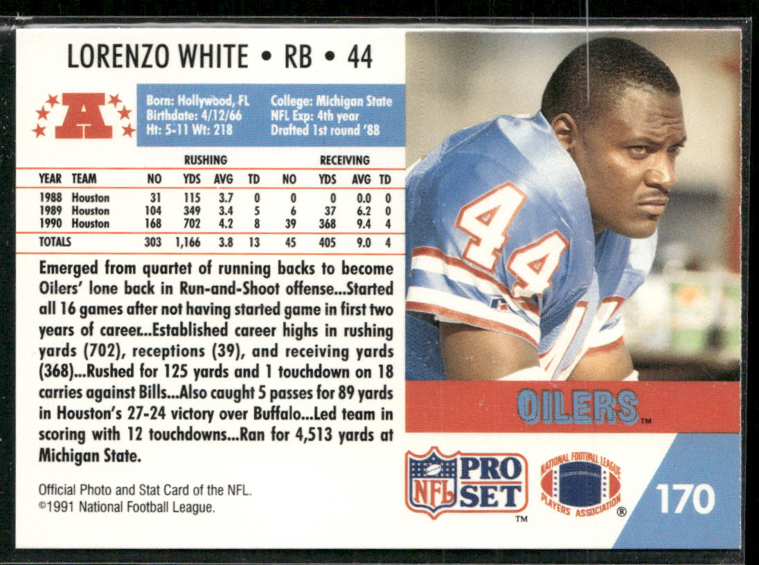 Lorenzo White 1991 Pro Set #170 Houston Oilers