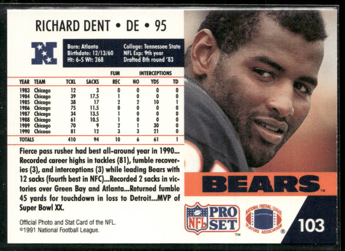 Richard Dent 1991 Pro Set #103 Chicago Bears