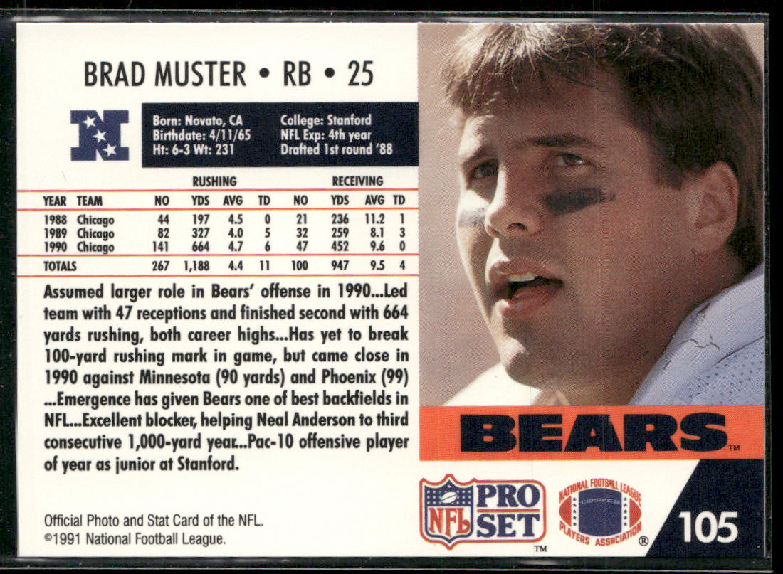 Brad Muster 1991 Pro Set #105 Chicago Bears