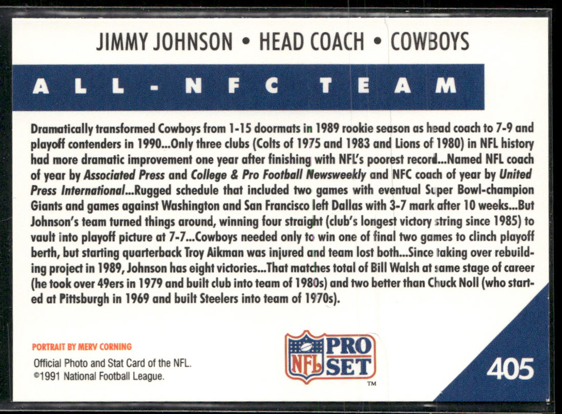 Jimmy Johnson 1991 Pro Set #405 Dallas Cowboys