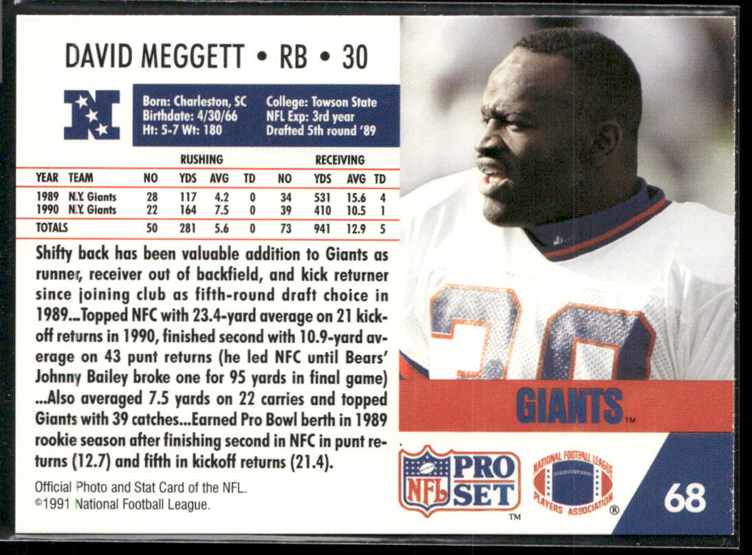 David Meggett 1991 Pro Set #68 New York Giants