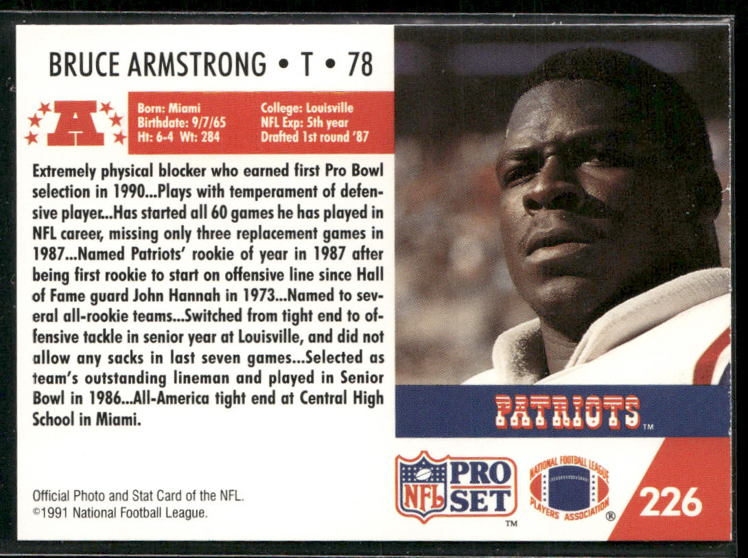 Bruce Armstrong 1991 Pro Set #226 New England Patriots