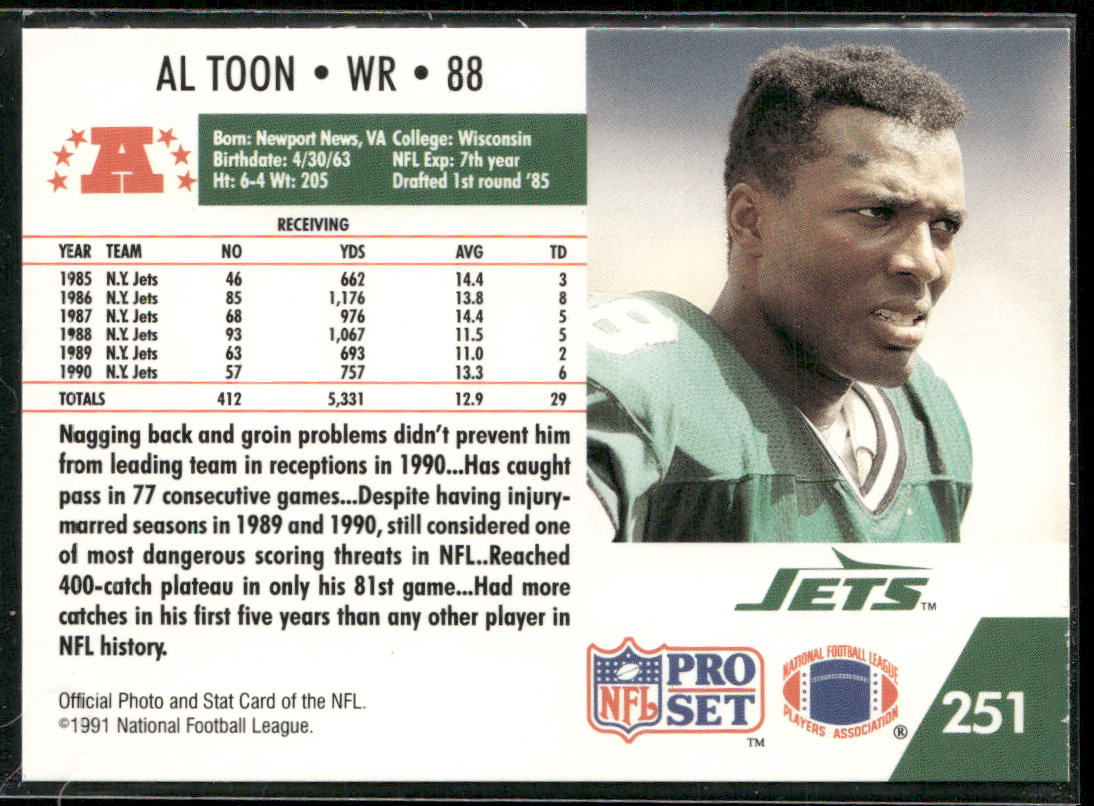 Al Toon 1991 Pro Set #251 New York Jets
