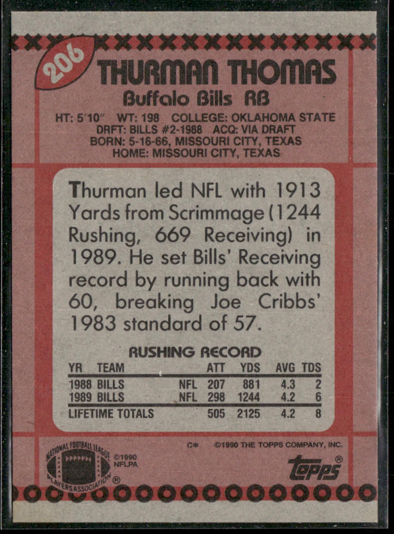Thurman Thomas 1990 Topps #206 Buffalo Bills