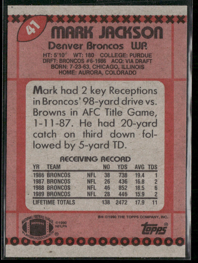 Mark Jackson 1990 Topps #41b Denver Broncos