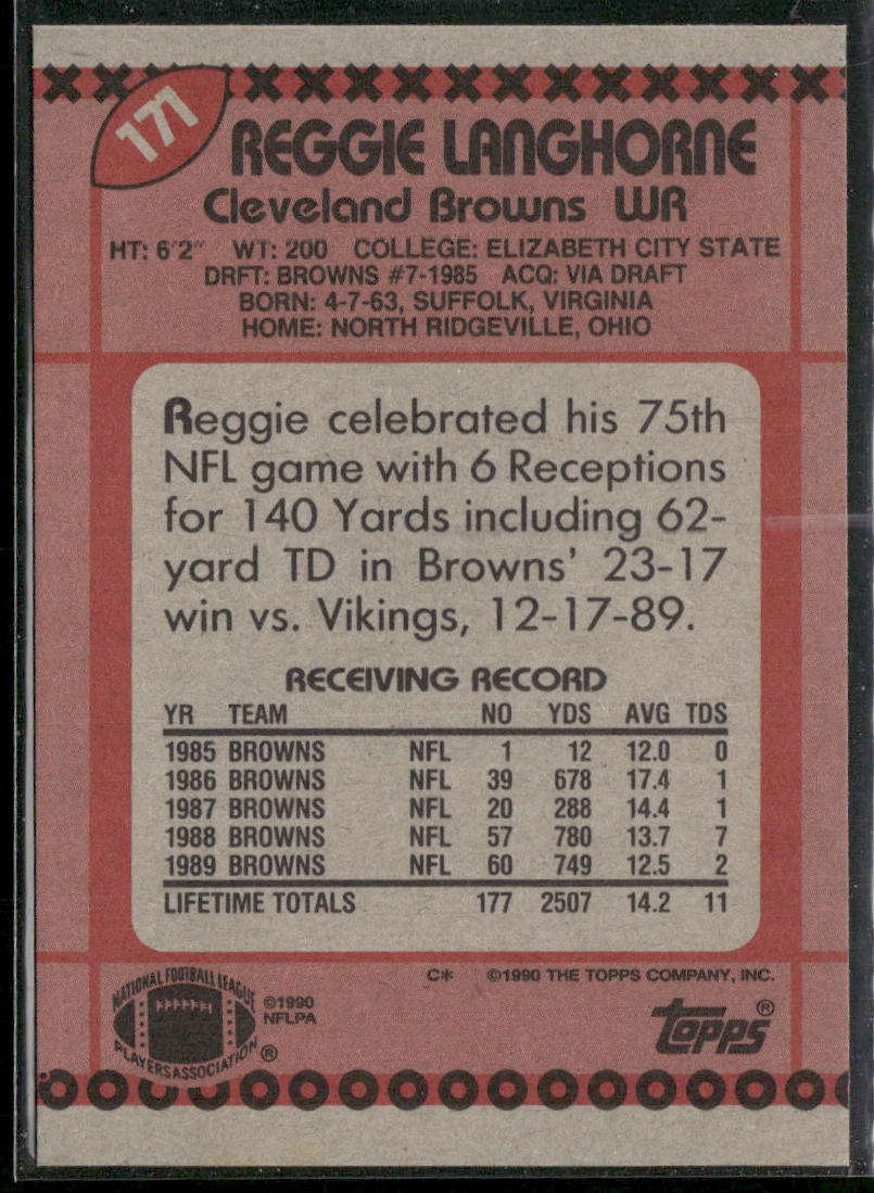 Reggie Langhorne 1990 Topps #171b Cleveland Browns