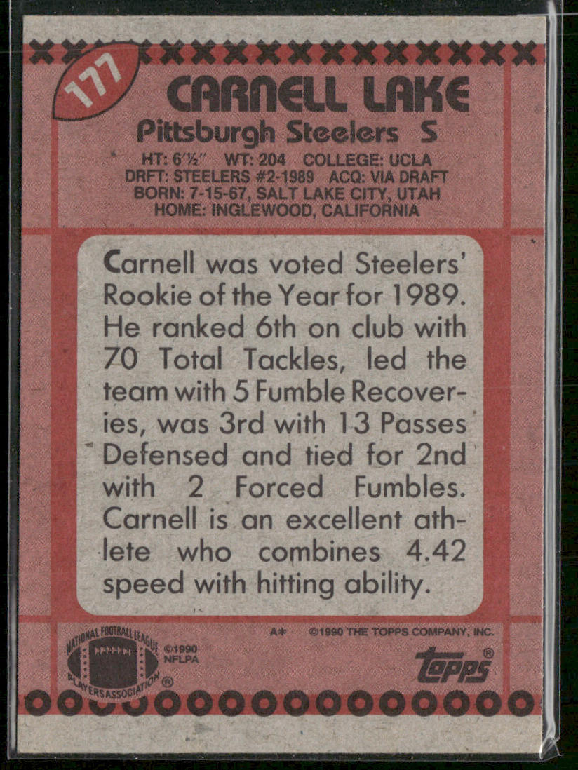 Carnell Lake 1990 Topps #177b Pittsburgh Steelers