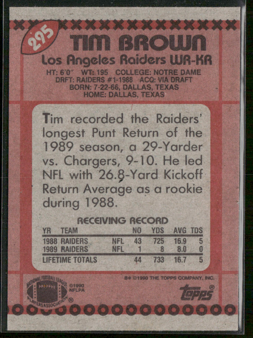 Tim Brown 1990 Topps #295b Los Angeles Raiders