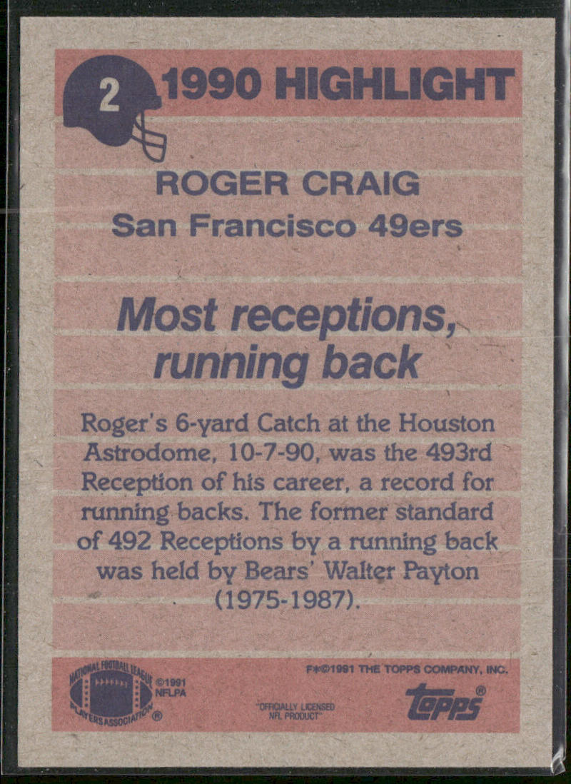 Roger Craig 1991 Topps #2b San Francisco 49ers