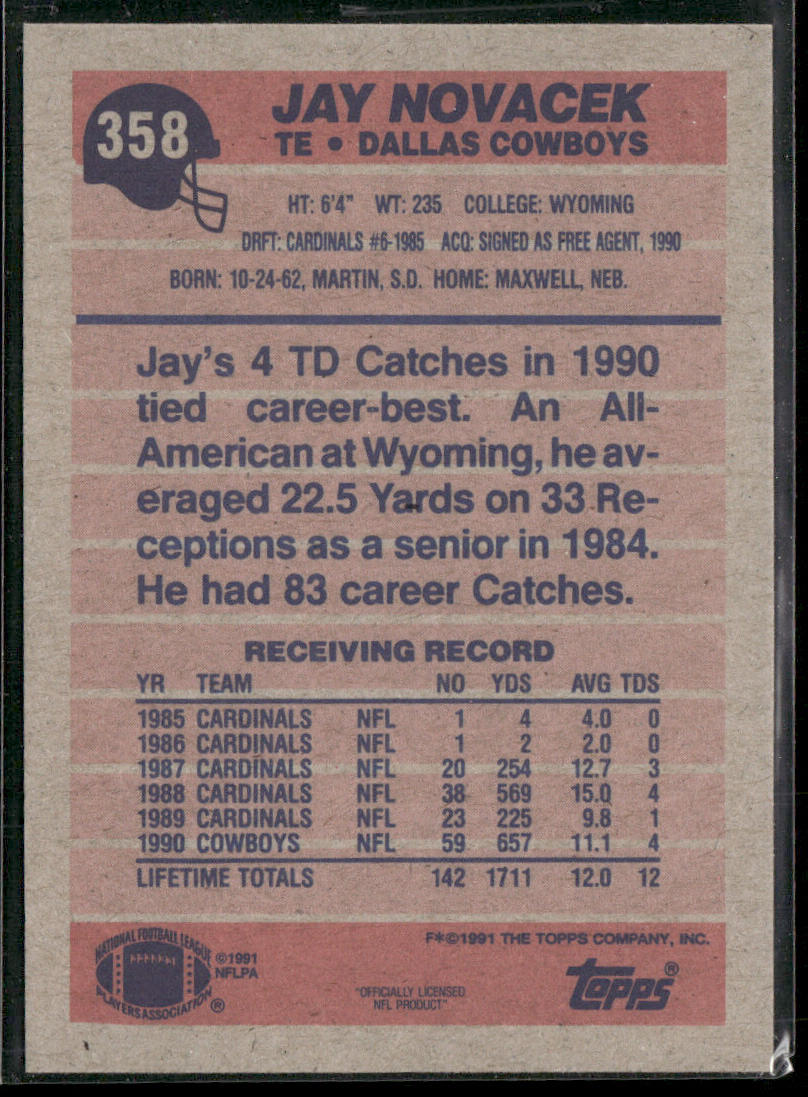 Jay Novacek 1991 Topps #358b Dallas Cowboys