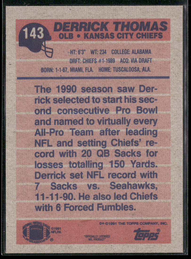 Derrick Thomas 1991 Topps #143 Kansas City Chiefs