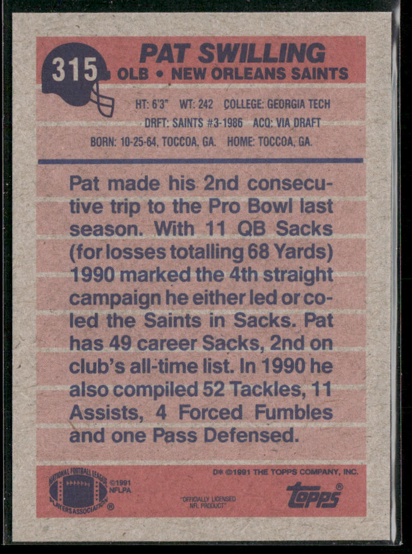 Pat Swilling 1991 Topps #315 New Orleans Saints