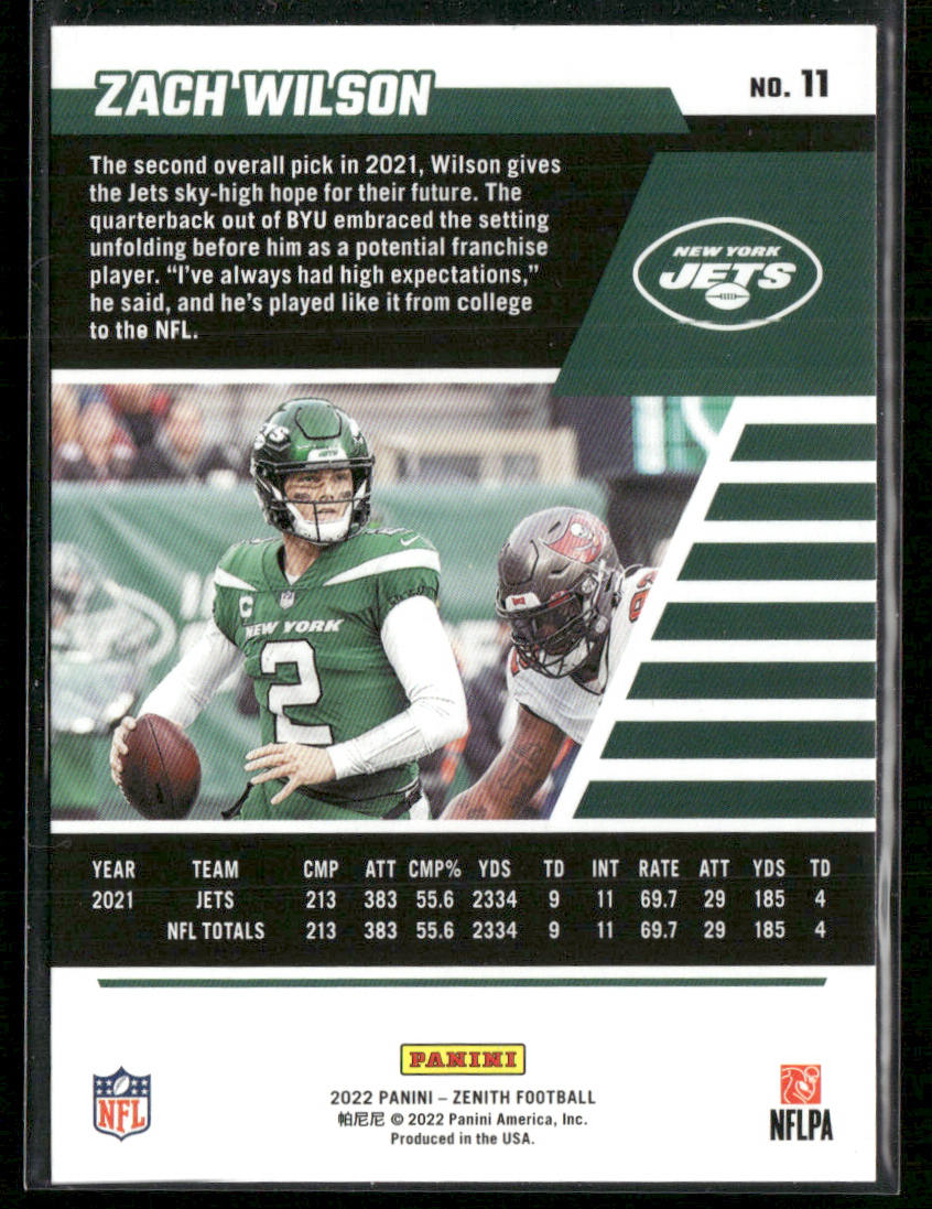Zach Wilson 2022 Zenith Retail #11 New York Jets