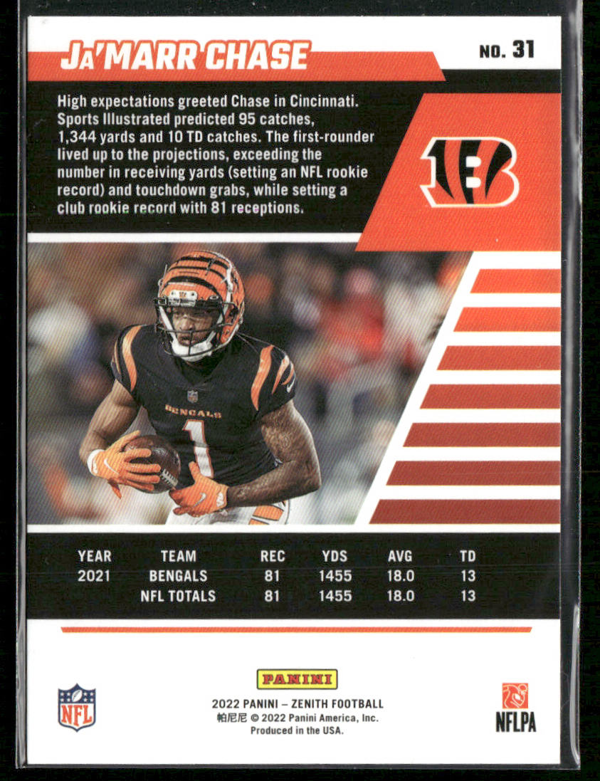 Ja'Marr Chase 2022 Zenith #31 Cincinnati Bengals