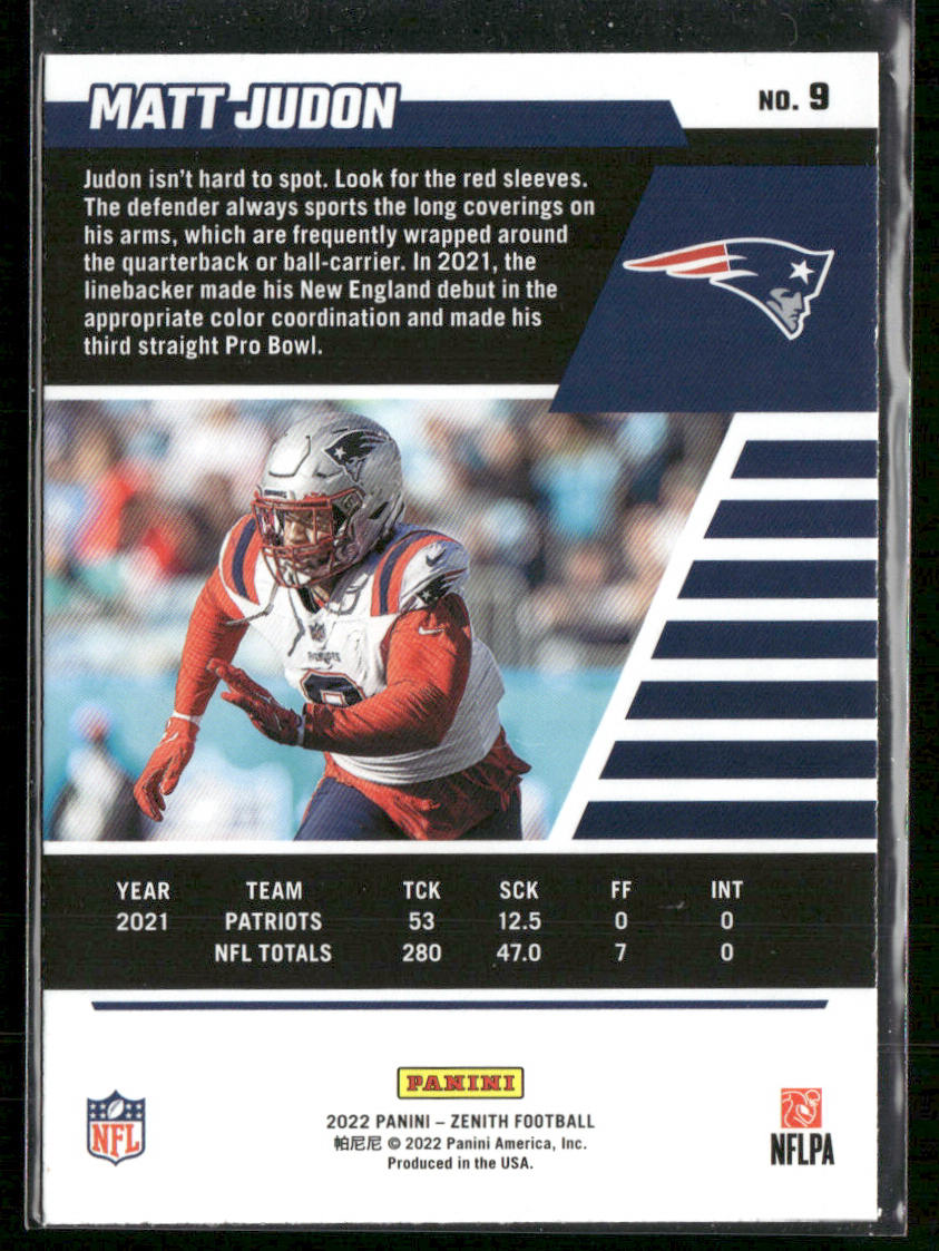 Matt Judon 2022 Zenith Retail #9 New England Patriots