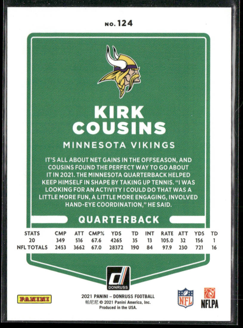 Kirk Cousins 2021 Donruss #124 Minnesota Vikings