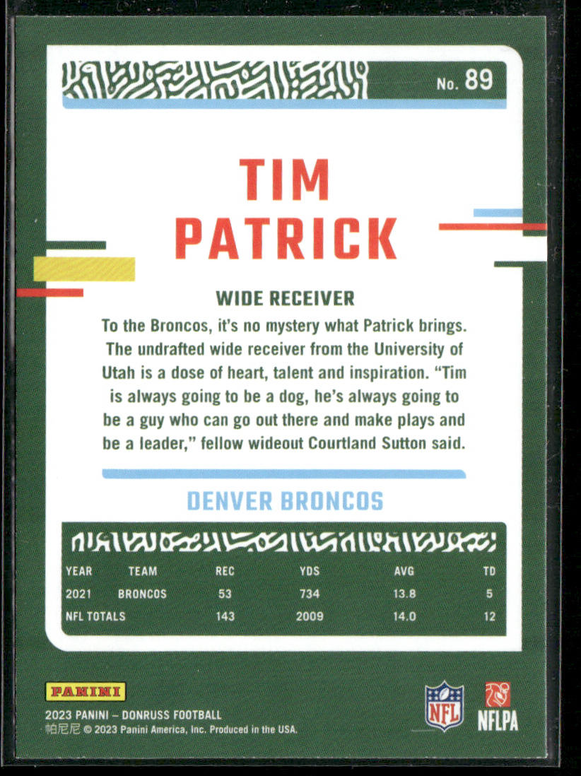 Tim Patrick 2023 Donruss #89 Denver Broncos