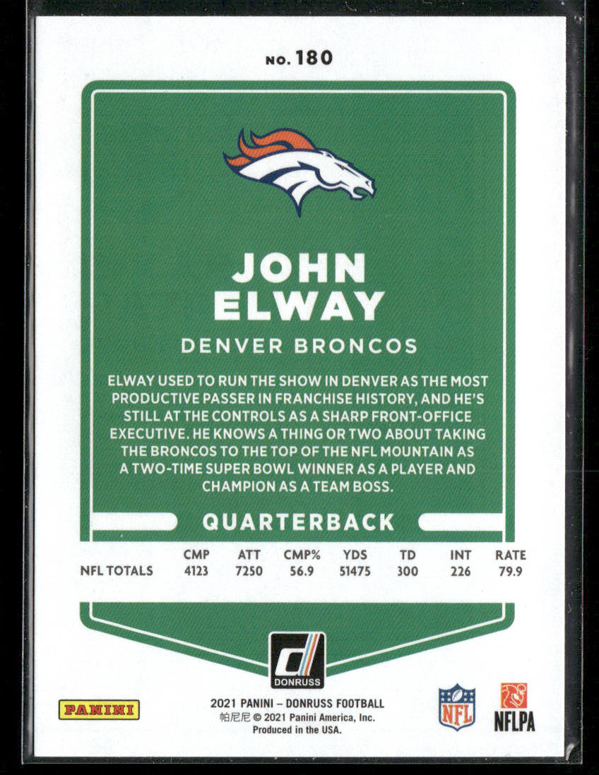 John Elway 2021 Donruss #180b No Helmet Denver Broncos