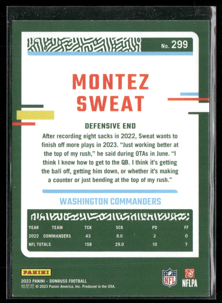 Montez Sweat 2023 Donruss #299 Washington Commanders