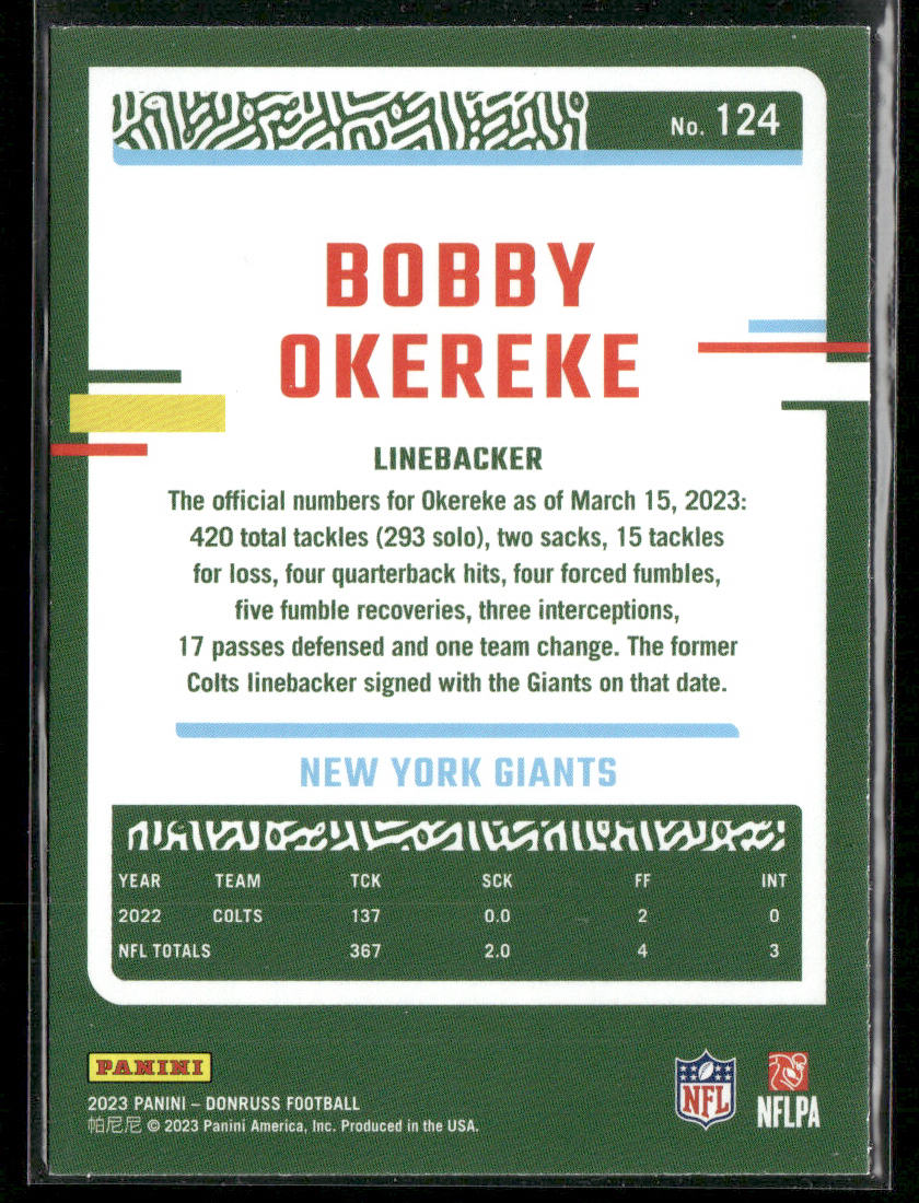 Bobby Okereke 2023 Donruss #124 New York Giants