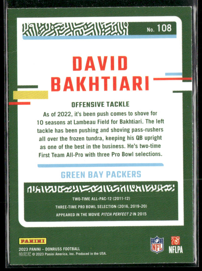 David Bakhtiari 2023 Donruss #108 Green Bay Packers