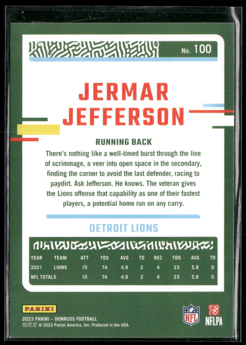 Jermar Jefferson 2023 Donruss #100 Detroit Lions