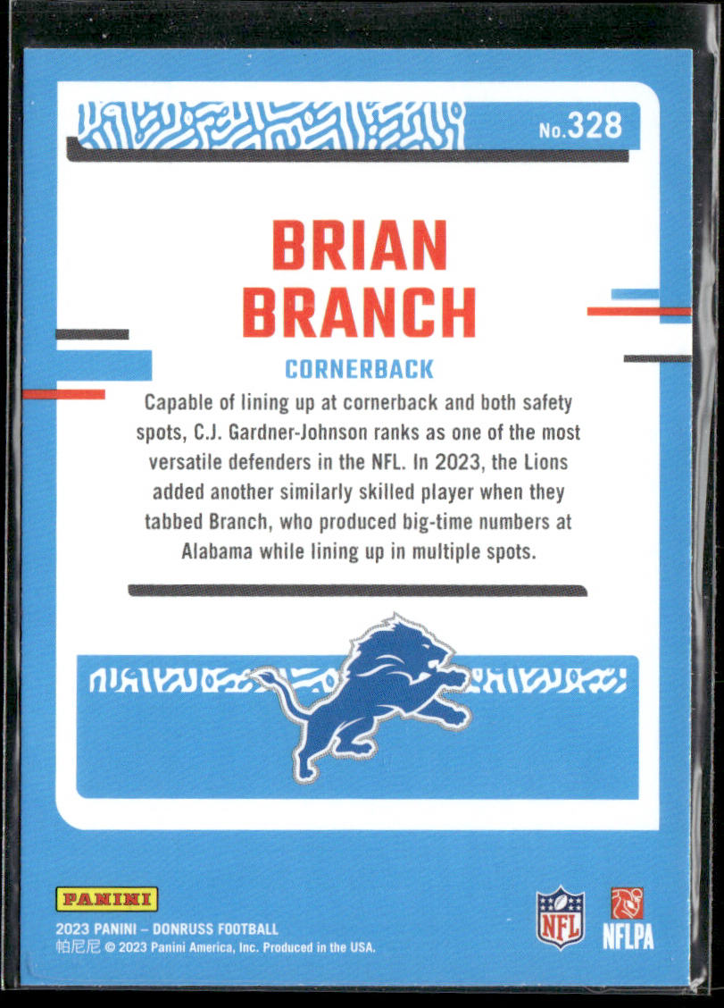 Brian Branch 2023 Donruss #328 RC Detroit Lions