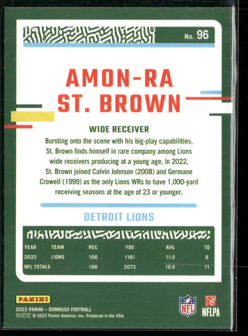 Amon-Ra St. Brown 2023 Donruss #96 Detroit Lions