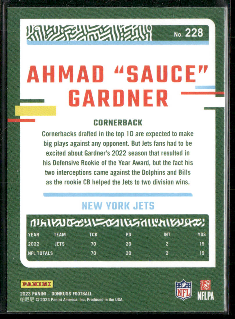 Ahmad "Sauce" Gardner 2023 Donruss #228 New York Jets