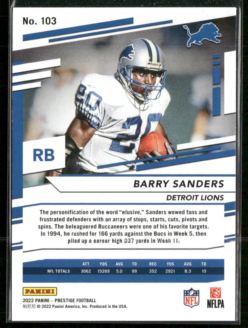 Barry Sanders 2022 Panini Prestige #103 Detroit Lions