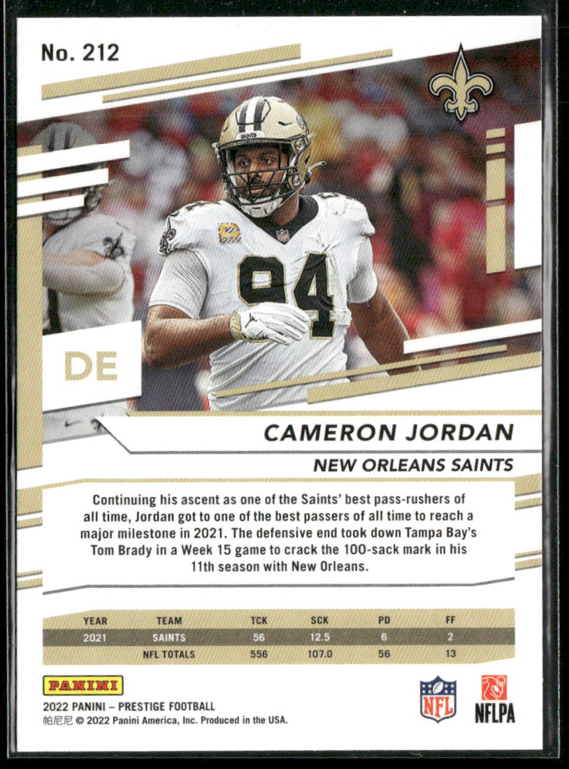 Cameron Jordan 2022 Panini Prestige #212 New Orleans Saints