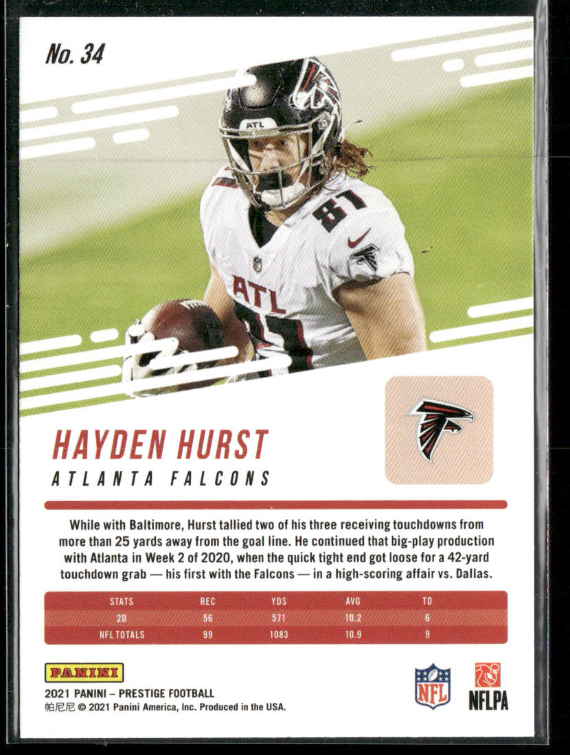 Hayden Hurst 2021 Panini Prestige #34 Atlanta Falcons