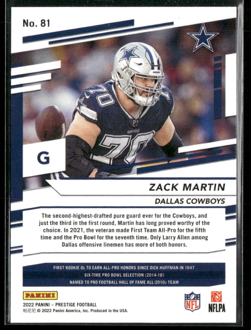 Zack Martin 2022 Panini Prestige #81 Dallas Cowboys