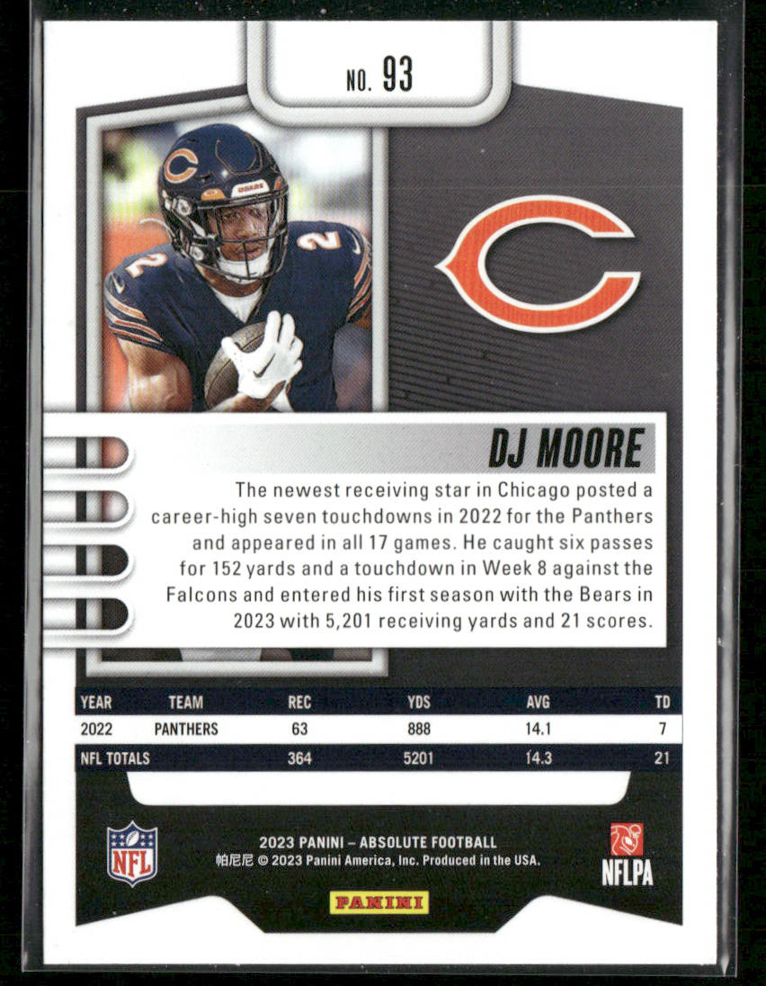 DJ Moore 2023 Panini Absolute Blue #93 Chicago Bears