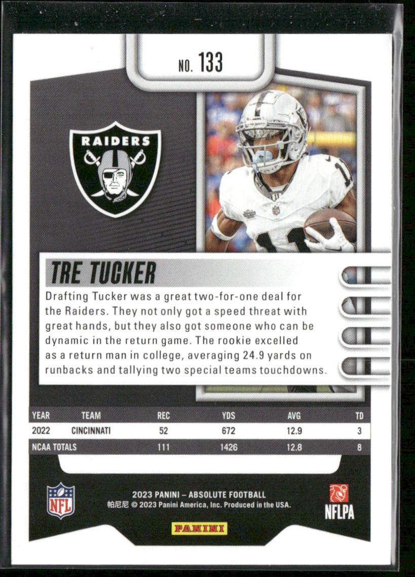 Tre Tucker 2023 Panini Absolute Retail #133 RC Las Vegas Raiders