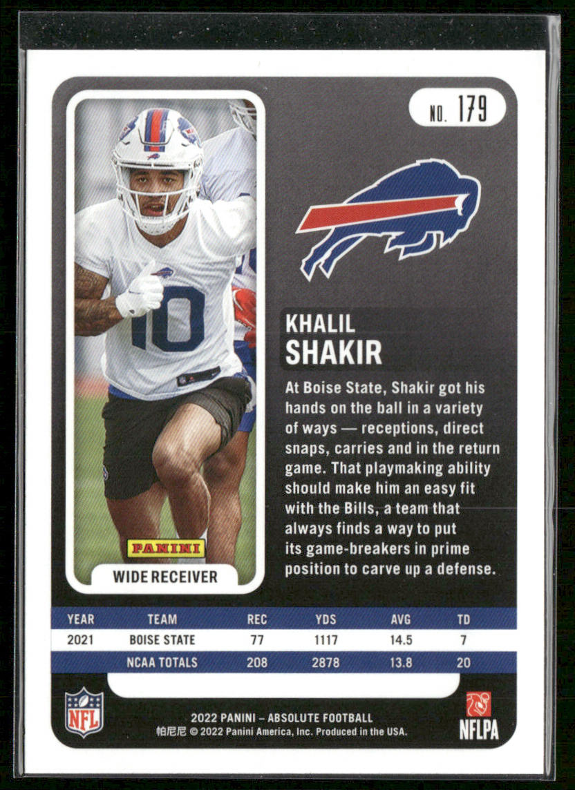 Khalil Shakir 2022 Panini Absolute Retail #179 RC Buffalo Bills