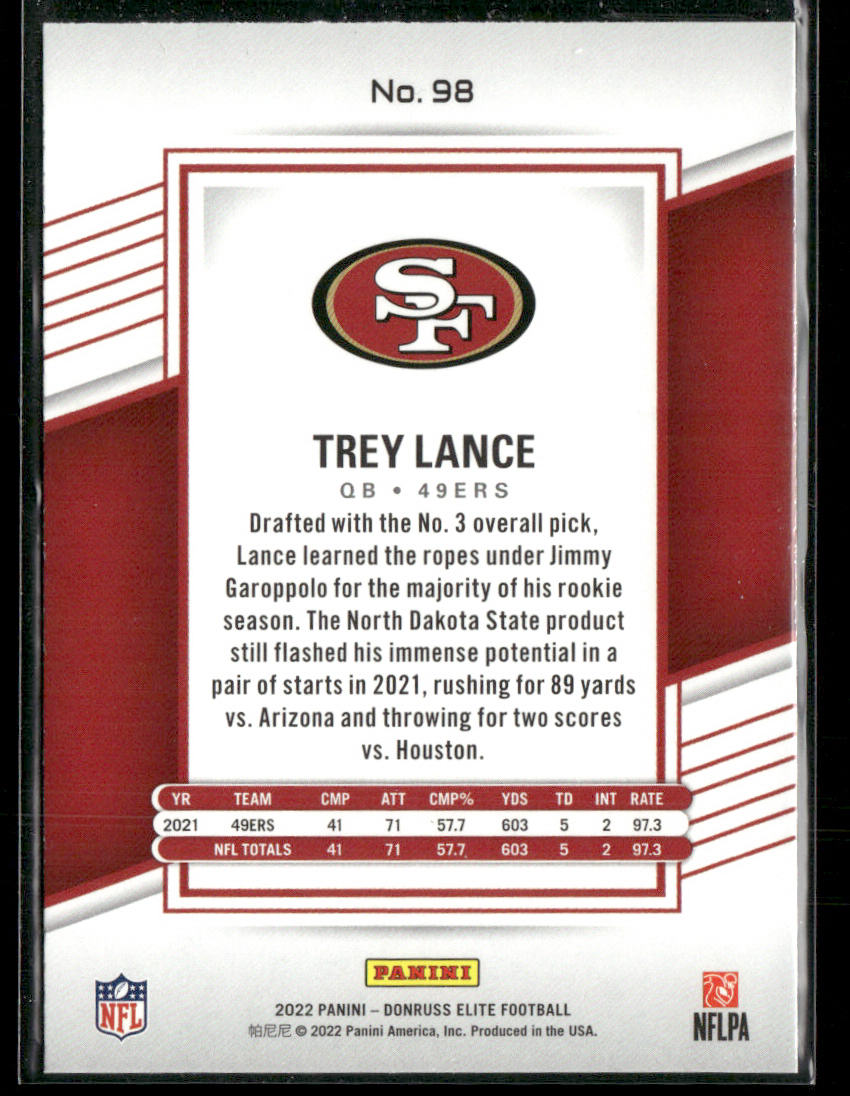 Trey Lance 2022 Donruss Elite #98 San Francisco 49ers