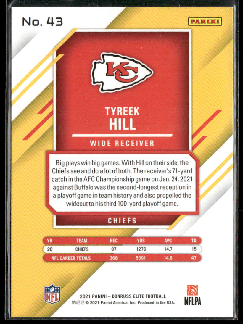 Tyreek Hill 2021 Donruss Elite #43 Kansas City Chiefs