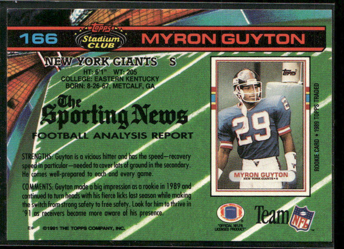 Myron Guyton 1991 Stadium Club #166b New York Giants