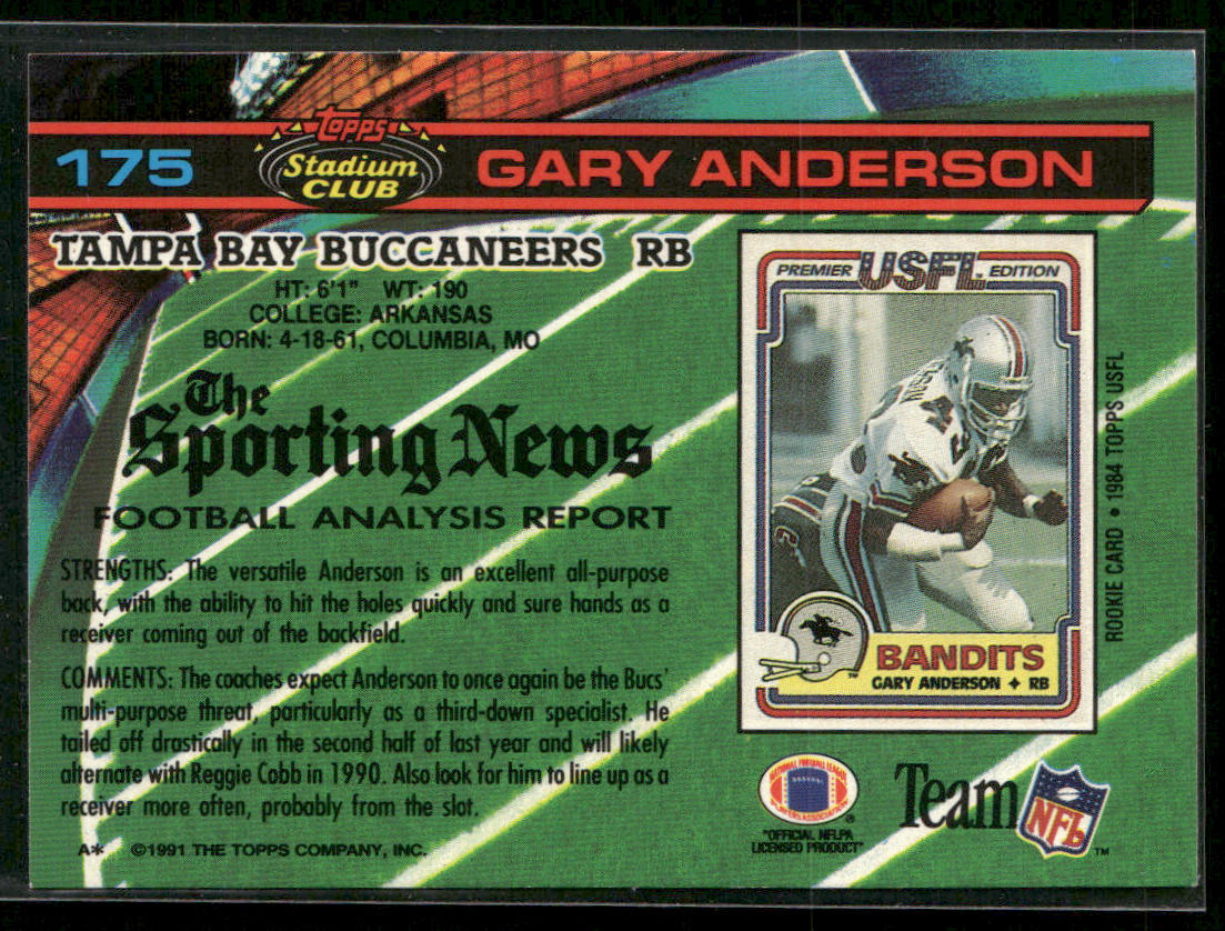 Gary Anderson 1991 Stadium Club #175 Tampa Bay Buccaneers